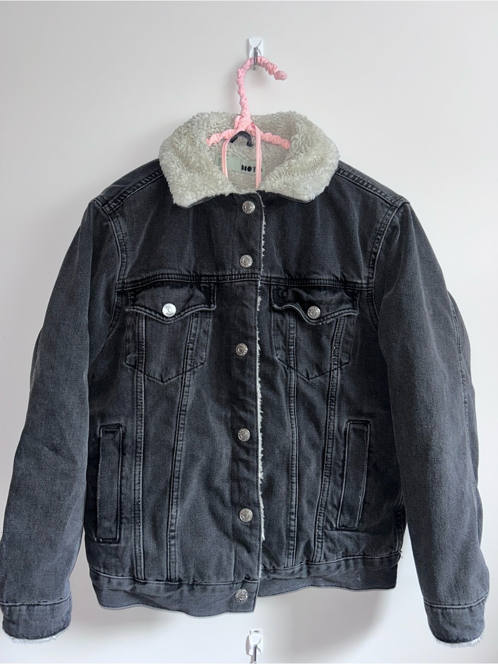 TOPSHOP Sherpa Moto Black Denim Jacket